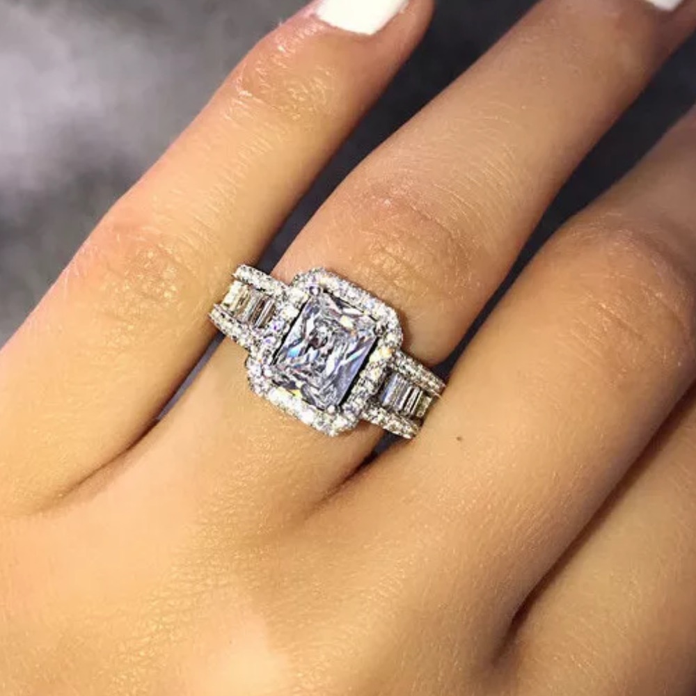 New Hot Sale 925 Silver White Sapphire Wedding Ring With Earrings included bonus